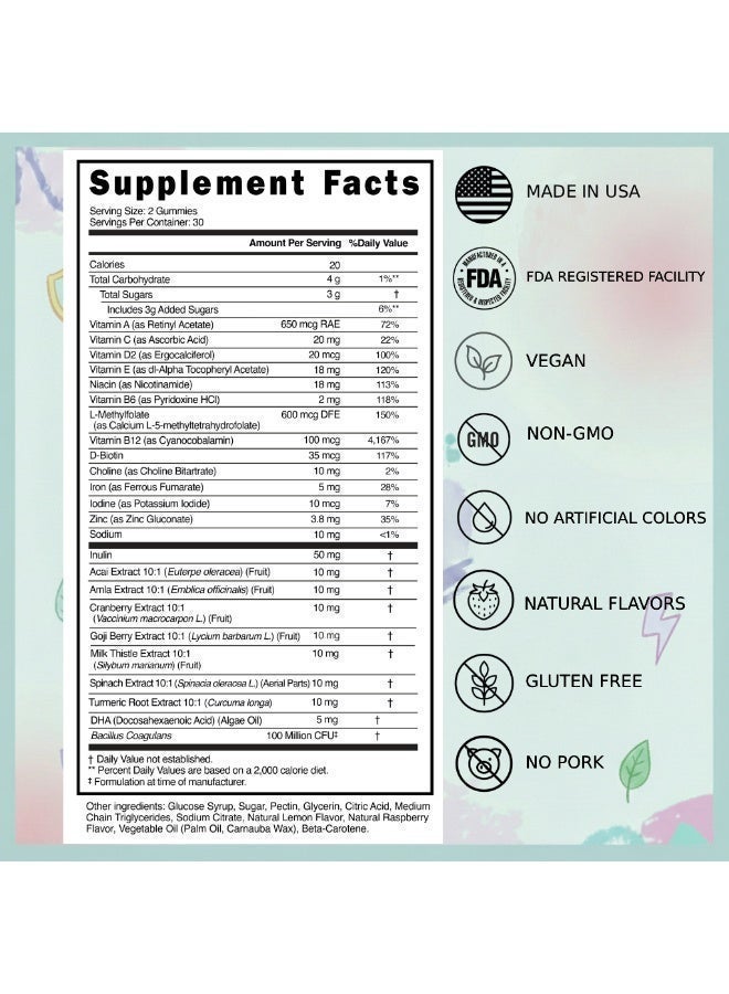Everher Multivitamin Gummies | USA Made | 20+ Essential Vitamins & Minerals | Supports Energy, Immunity & Daily Wellness | Vegan | Natural Flavors | 60 Gummies - Image 2